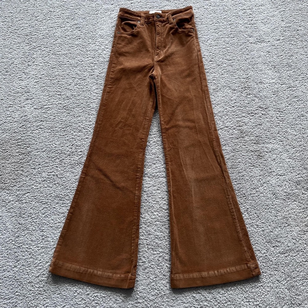 Rolla's Eastcoast Flare Corduroy Pants Womens 26 Brown High Rise Stretch